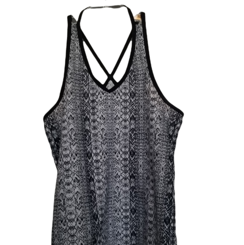 Athleta Strappy Racerback Mesh black gray print Tank Top XS
